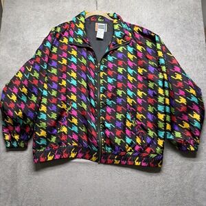 Vintage 90s Silk Windbreaker Jacket Multicolor‎ Retro Streetwear Men's Large